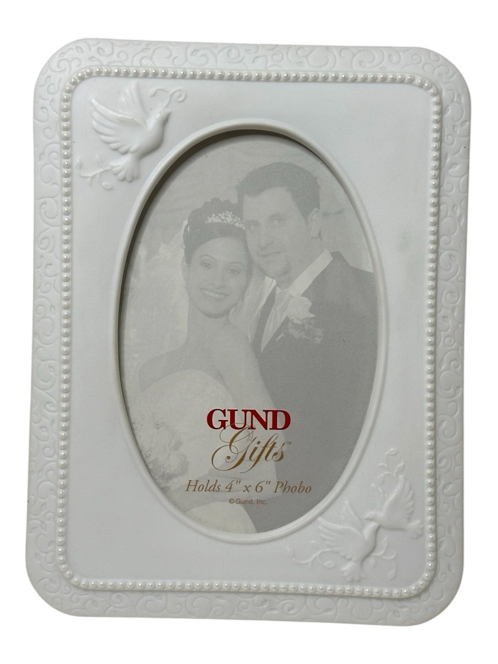 Gund White Embossed Dove Oval Photo Frame